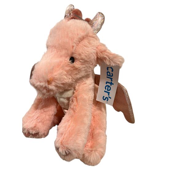 New Carter’s PINK Girls SPARKLE DRAGON 🐉 Lovey Plush Stuffed Animal Beanie HTF - Picture 2 of 5